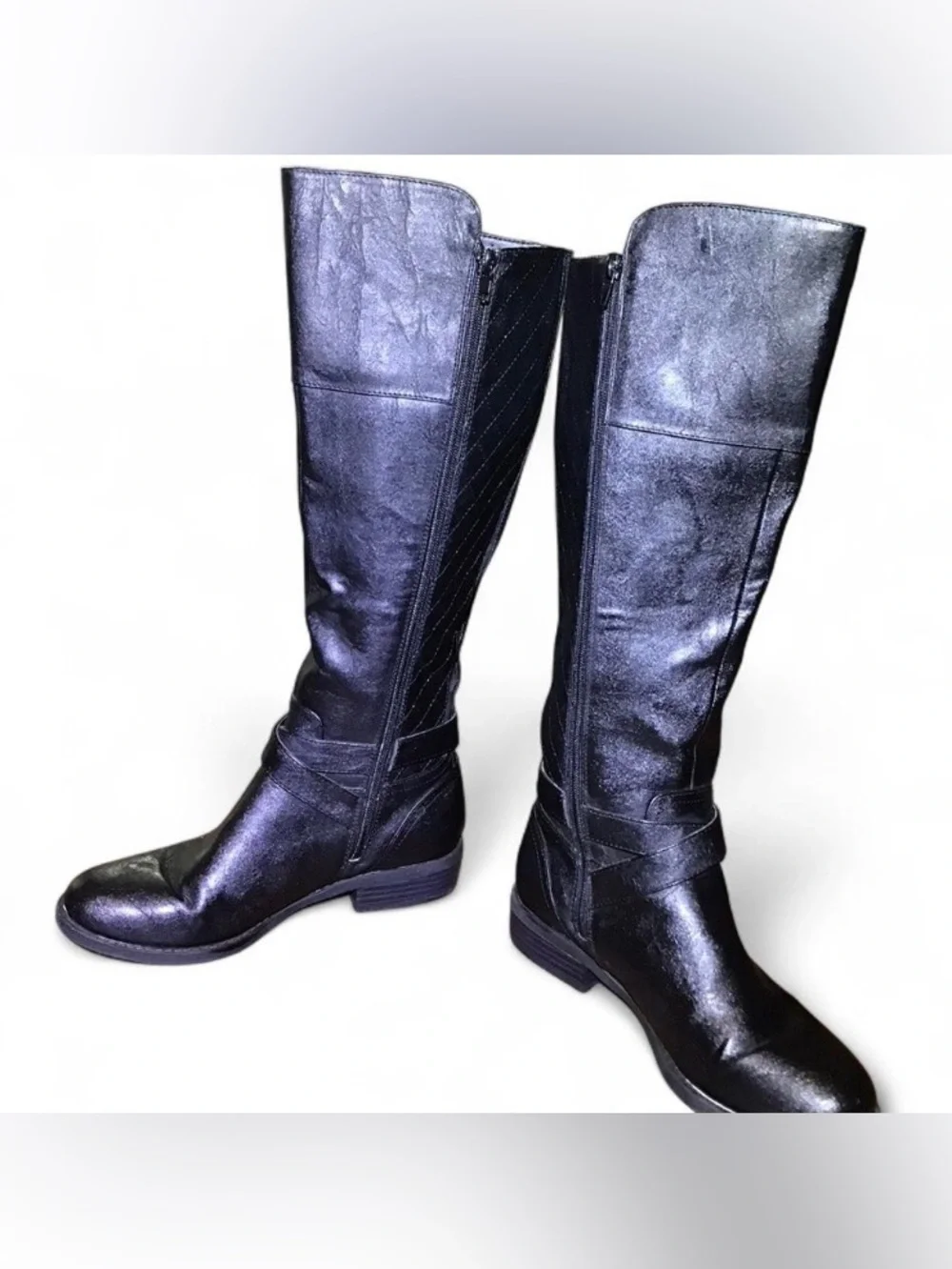 G by Guess Shiny Black Over-the-Knee Buckle Boots
